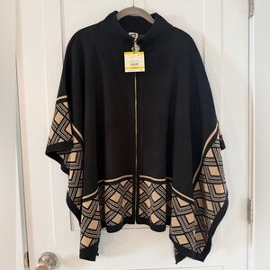 Anne Klein Black and Camel Potato Sweater Cape $159 retail
